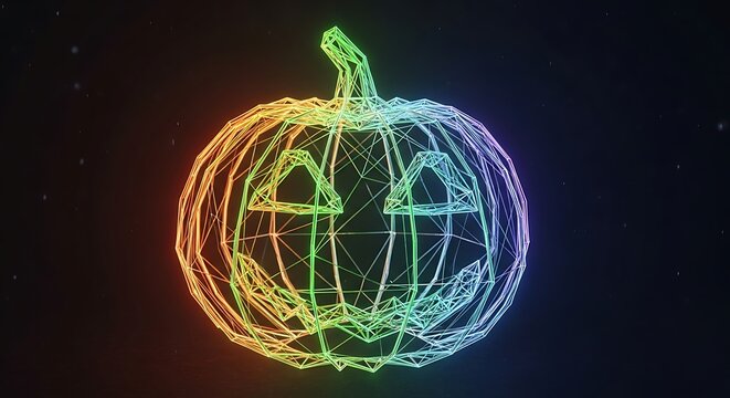 Neon Glowing Pumpkin Wireframe – Futuristic Halloween Jack-O’-Lantern