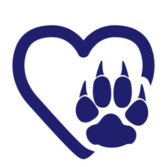 Dog Love Heart with cute Paw print animal dog or cat clawed vector illustration best used for pet care, pet friendly logo, flat icon isolated on white background. Eps 10. Vector illustration.
