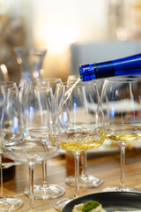 Wine pouring in a glass close up