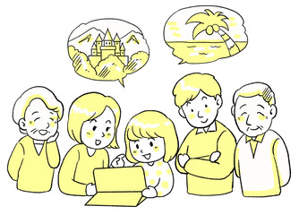 旅行の計画を立てる家族