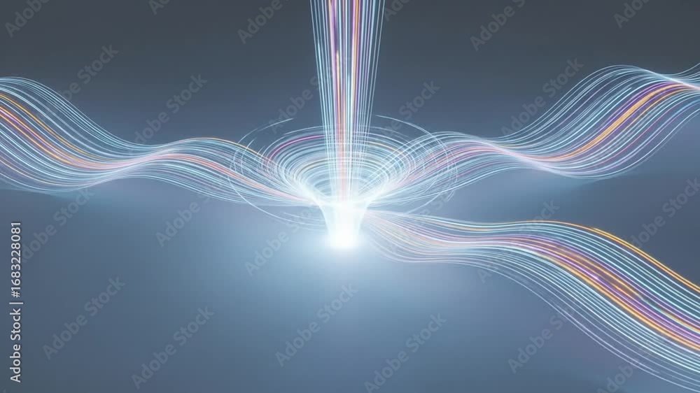 Poster abstract glowing lines forming wavy patterns on dark background creates a futuristic and dynamic lig