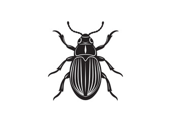 Beetle black silhouette vector illustration, insect animal icon isolated on white background.