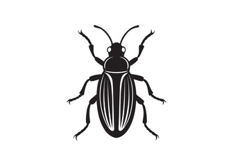 Silhouette of a beetle bug, black vector illustration of crawling insect animal for design projects.
