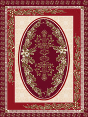 Hand-drawn vector carpet design featuring an elegant oval floral frame with classic ornamental patterns. Perfect for interior decoration, textile design, and luxury home decor projects