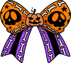 Halloween Bow with Skulls and Pumpkin Design