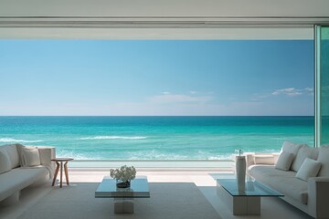 Fototapeta premium A living room with a view of the ocean