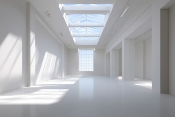 Fototapeta premium Empty white industrial space with skylights