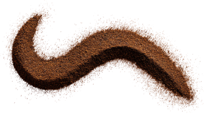 A dark brown, serpentine shape, densely speckled with light-colored particles