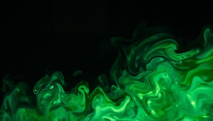 Abstract Green Liquid Swirls on Black Background