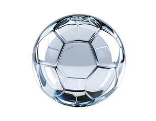 Fototapeta premium Shining Soccer Ball: A close-up shot of a clean, glass-like soccer ball displaying its geometrical structure, with light playfully refracting across its surface.