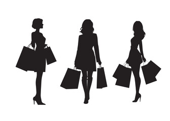 vector illustration silhouette of woman with shopping bags, shopping