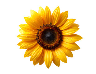 Fototapeta premium Sunflower in Bloom: A vibrant sunflower, radiating with cheerful yellow petals and a dark, intricate center, stands as a symbol of summer's golden essence.