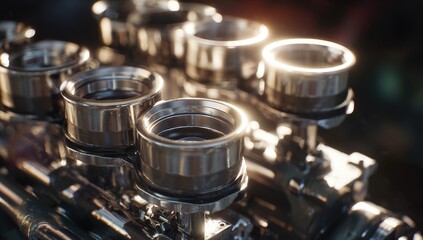 Close-up of futuristic engine components