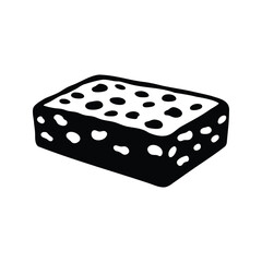 Abstract illustration of a rectangular cheese block with irregular holes on top, tempeh slice silhouette vector illustration