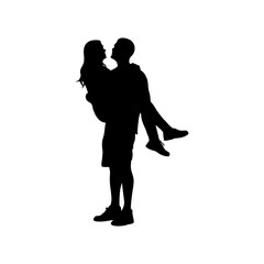 Young Couple in Silhouette at Sunset � Romantic Moment of Joy, Laughter, and Connection Captured in Warm Colors