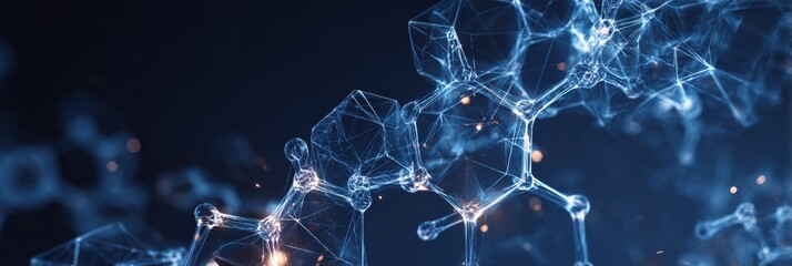 Visual representation of molecular structures and interactions against a dynamic dark background, showcasing scientific advancement.