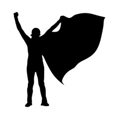 Lone superhero standing on skyscraper with cape in wind, city lights below, symbol of hope, strength, and determination
