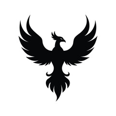 Stylized Black Phoenix Rising with Powerful Wings Ready to Soar Again, phoenix wings rising silhouette vector illustration