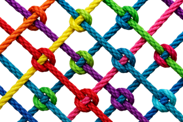 Colorful Rope Knot Grid Isolated on Transparent Background
