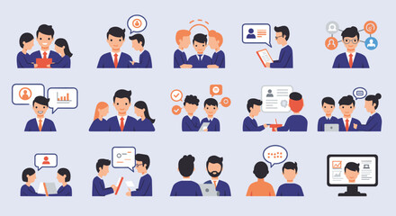 Flat Icons Set for Business Team Collaboration