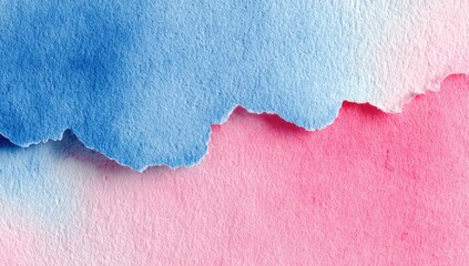 Watercolor paper, torn edges, blue and pink gradient