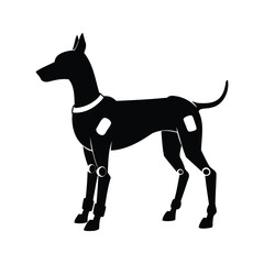 Stylized illustration of a dog silhouette with robotic joints and segments, robot dog silhouette vector illustration