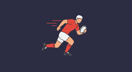 Obraz premium Rugby Player Sprinting with Ball