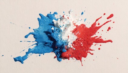 Abstract paint splatter in red, white, and blue