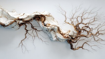 Abstract sculpted form of flowing, root-like branches against a light background