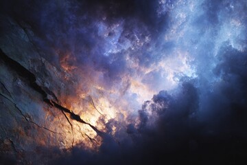 Dramatic cloudscape, vibrant colors, from below