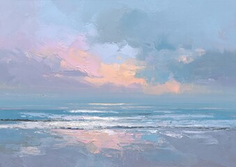 Pastel seascape at sunrise or sunset