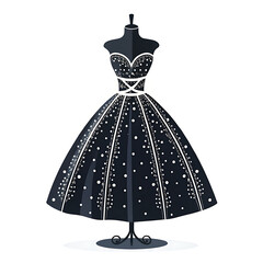 Elegant black ball gown with sparkling embellishments on a mannequin