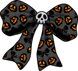 Halloween Bow with Skull and Pumpkins Decoration Design