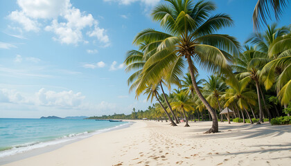 Obraz premium Palm trees on a beautiful, deserted tropical sandy beach