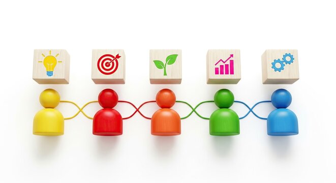 Diverse team members connected by shared goals and business concepts