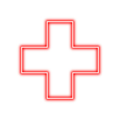 Neon Red Cross Icon Glow Isolated Transparent Background Medical Symbol Sign 
