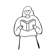 Woman reading a book. Hand drawn doodle people illustration.