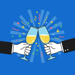 Champagne Toast Celebration Illustration Blue Background