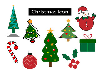 Christmas Icon Set | Santa Claus, Tree, Gift, Candy Cane, Ornament Vector