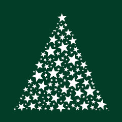 Star Christmas Tree Illustration on Green Background