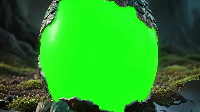 Mysterious Dragon Egg Cracks Open, Unleashing Pulsing Green Magical Energy in a Cinematic Forest Scene.