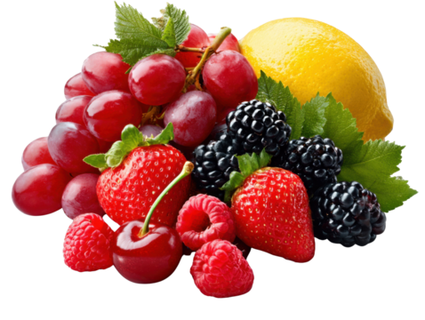 Summer fruit selection: a vibrant arrangement of nature's bounty, showcasing a diverse selection of fresh, ripe fruits bursting with color and flavor. From luscious berries to juicy grapes.