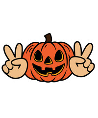 Halloween pumpkin with peace sign hands illustration for greeting cards and fun seasonal designs