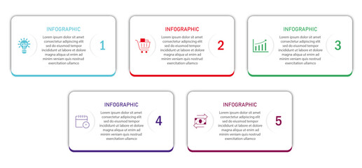 Business infographic vector illustration | Business process visualization with 5 steps white diagram in two row | Modern elegant design for presentation, web, corporate with timeline