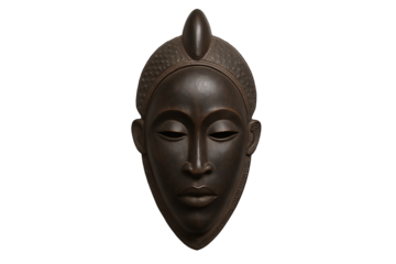 African Tribal Wood Mask Isolated on Transparent Background