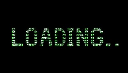Green Mosaic Loading Screen Text on Black Background