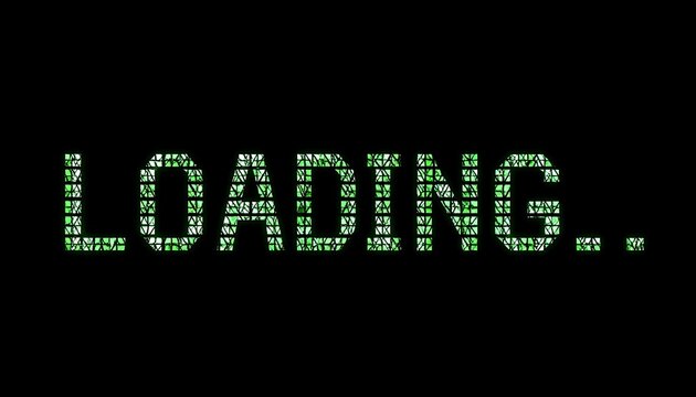 Green Mosaic Loading Screen Text on Black Background