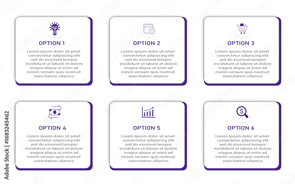 Poster business process visualization with 6 steps timeline diagram | infographic data presentation with ic
