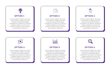 Obraz premium Business process visualization with 6 steps timeline diagram | Infographic data presentation with icon | Vector illustration suit for business, web, corporate, presentation with violet color