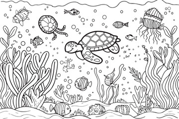 Aquatic Scene Coloring Page Bundle